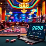 Experience the thrill of gambling at gg88 with vibrant casino visuals showcasing exclusive gaming tables and slot machines.
