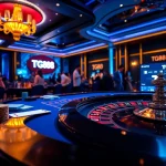 Engaged players enjoying table games at TG88's luxurious casino, highlighting excitement and thrill.