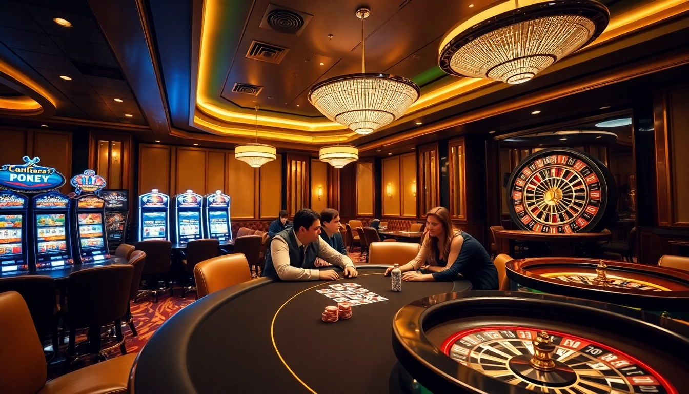 MMOO players enjoying a thrilling casino experience at an elegant poker and roulette table.