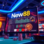 Experience the vibrant online casino atmosphere of New88 with modern gaming interfaces and dynamic elements.