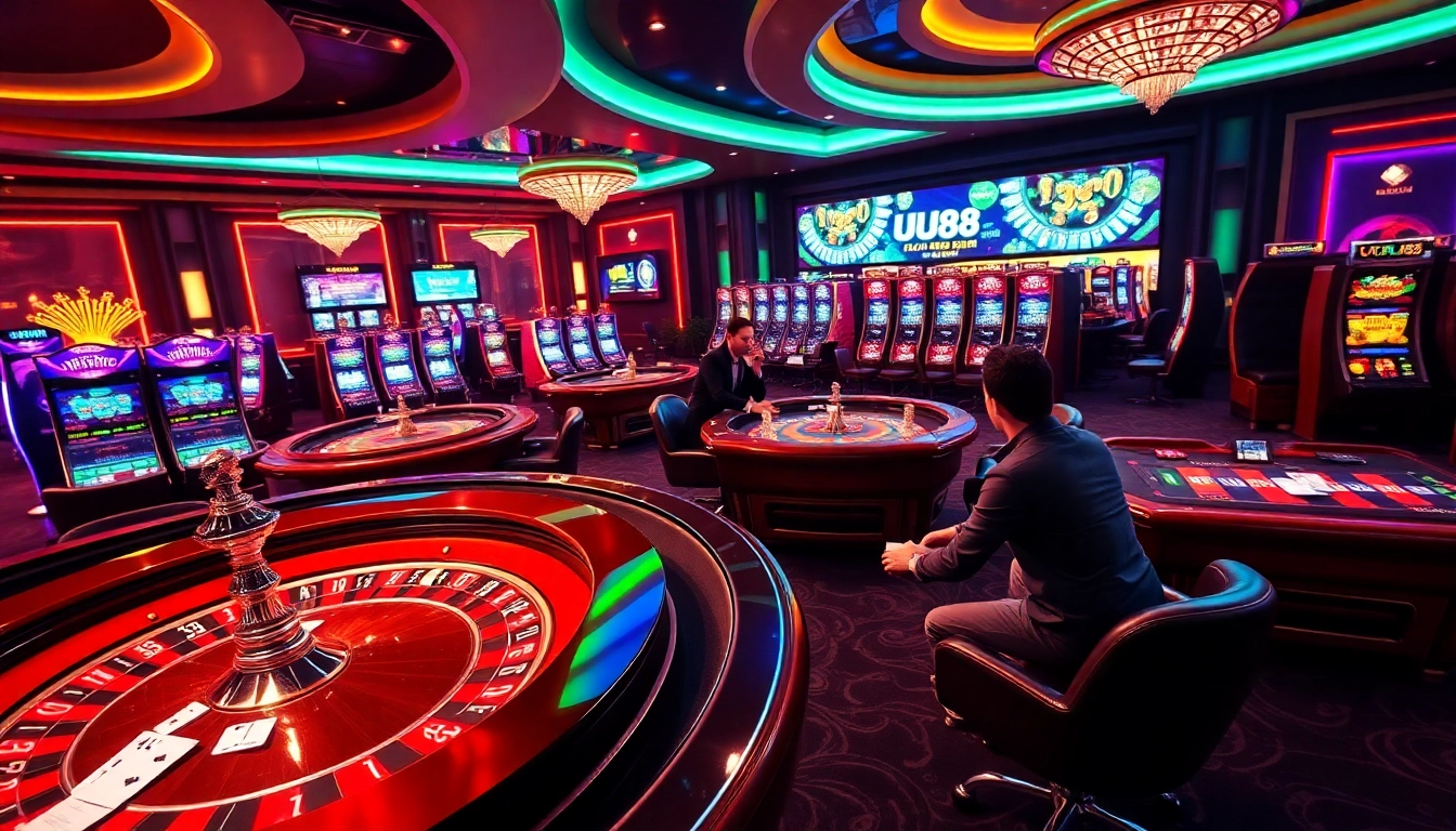 Players enjoying a thrilling experience at UU88's online casino, showcasing vibrant gaming elements.