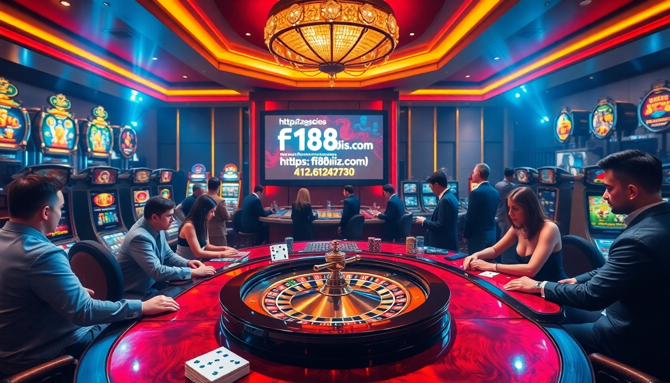 Experience thrilling games at https://f168biz.com/ with vibrant casino tables and players enjoying their bets.