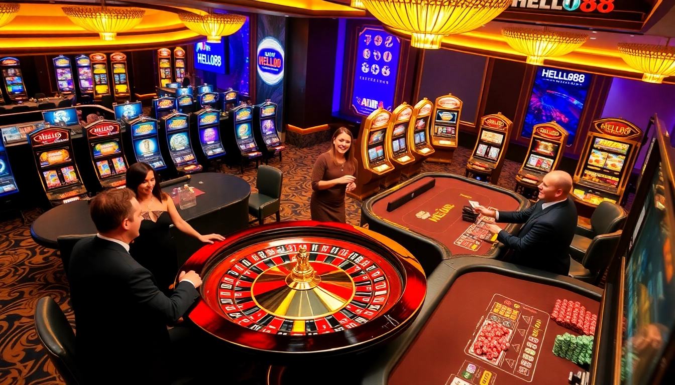 Experience thrilling gambling action at HELLO88 with roulette, poker, and vibrant slot machines.
