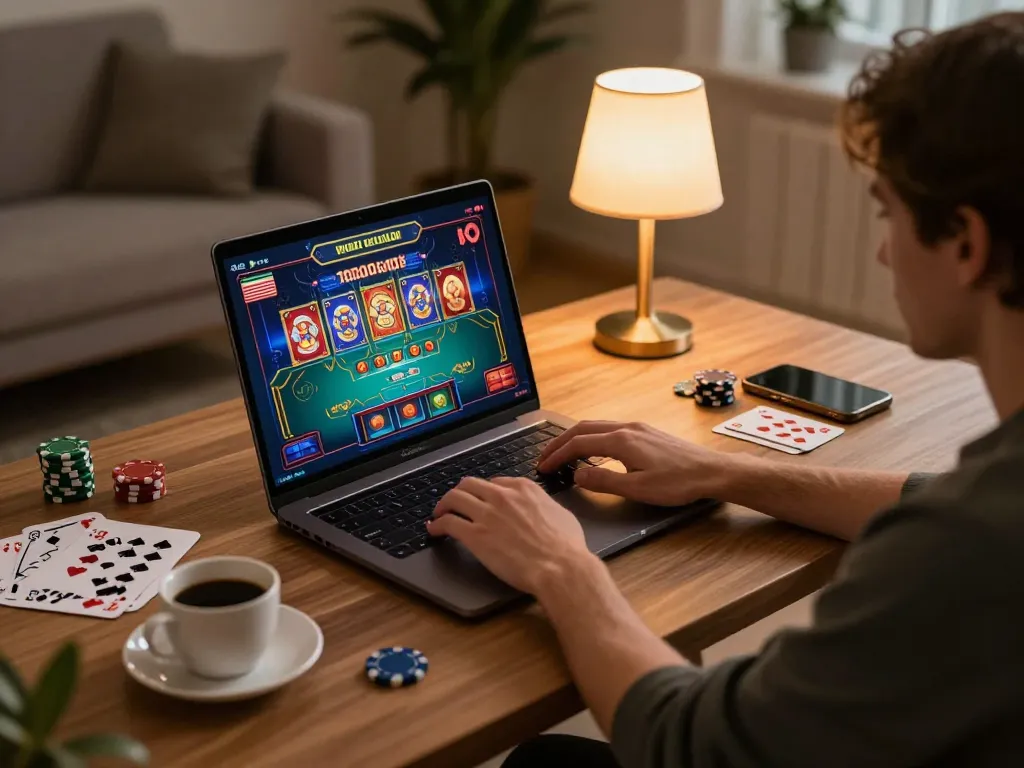 GA28 user engaging in online casino gaming with stylish setup and strategic notes