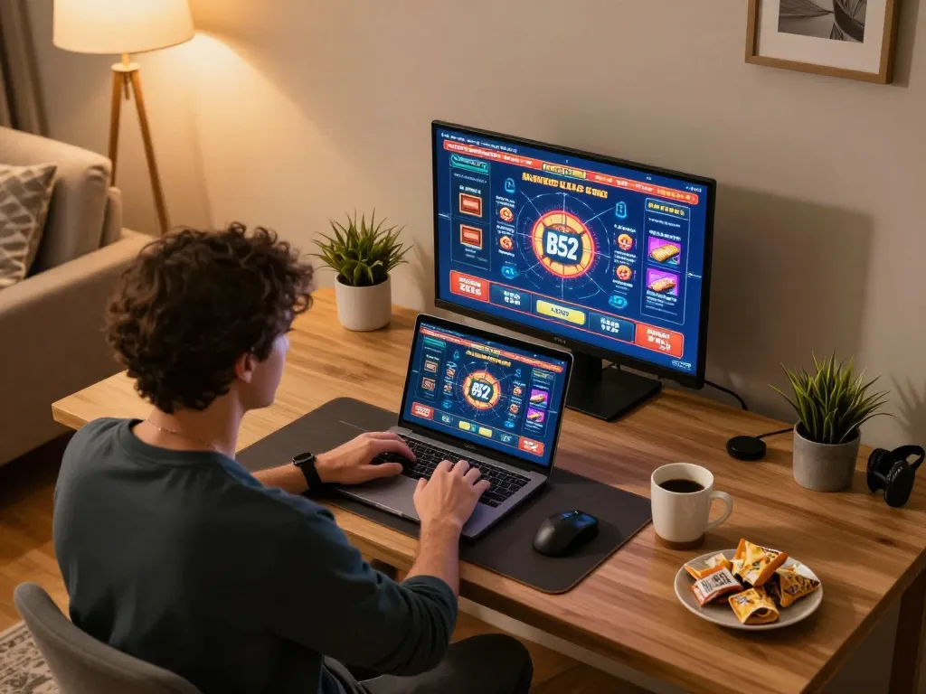 Engaging in strategic online gaming at B52, highlighting player focus and thoughtful betting.