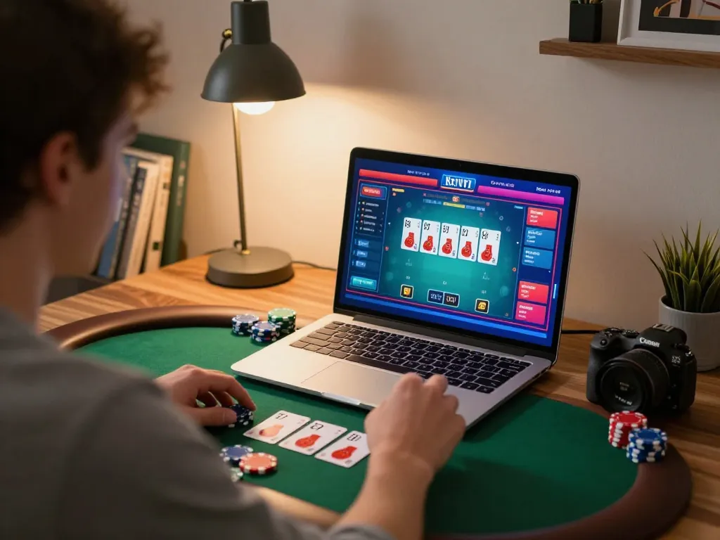 Player engaged in strategic gameplay using 79king online casino interface, showcasing poker cards and chips in action