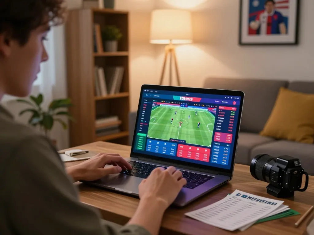 Person engaged in C168 sports betting strategy from a cozy home setup during game day.