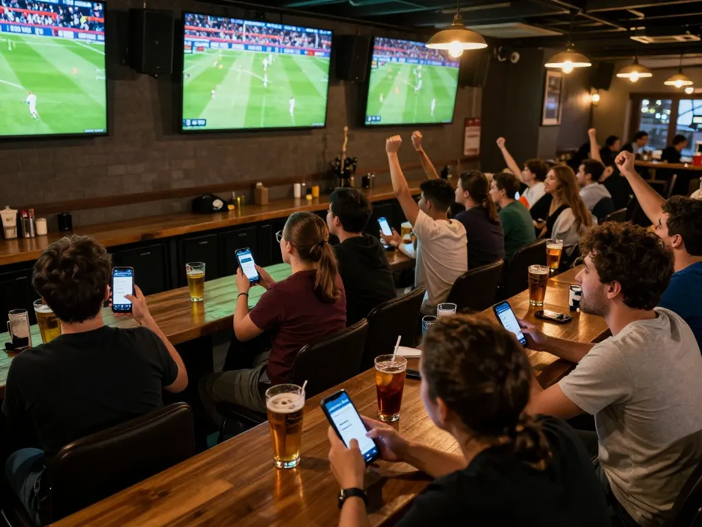 Cakhia users placing live bets on soccer while enjoying the match at a sports bar.