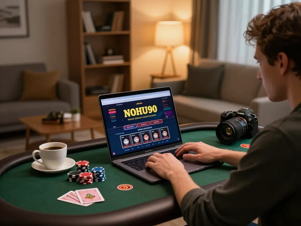Engaged player strategizing their gameplay on NOHU90 while enjoying a cozy home setting.