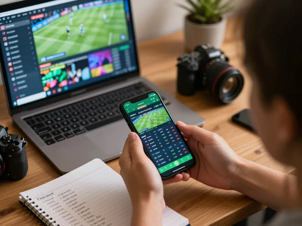 Engaged player analyzing sports odds on their luck8l mobile app, showcasing strategic betting approach.