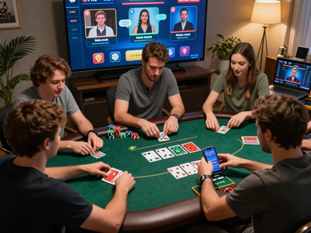 Engaging poker gameplay in an online setting featuring TR88 with players interacting through digital chat.