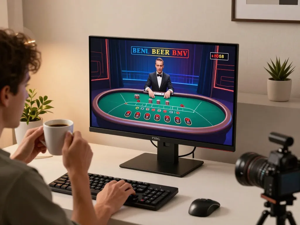 Engaging in a live dealer blackjack game at good88 with cozy home gaming setup.