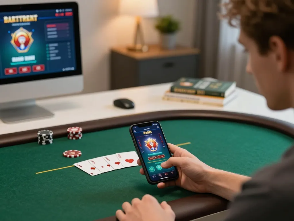 Engaging in online gaming with go99 poker app in a stylish home office