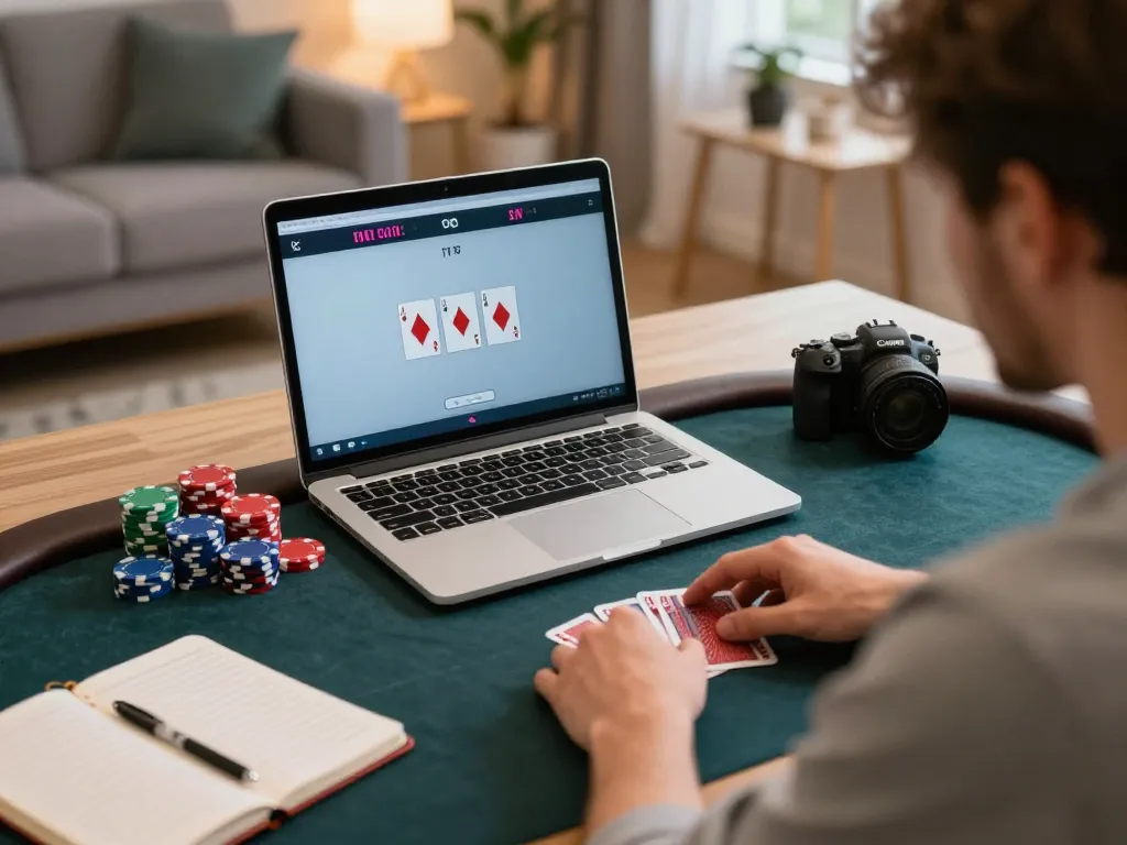 Exciting online poker gameplay at home, showcasing 68gamebaivn strategy and engagement.