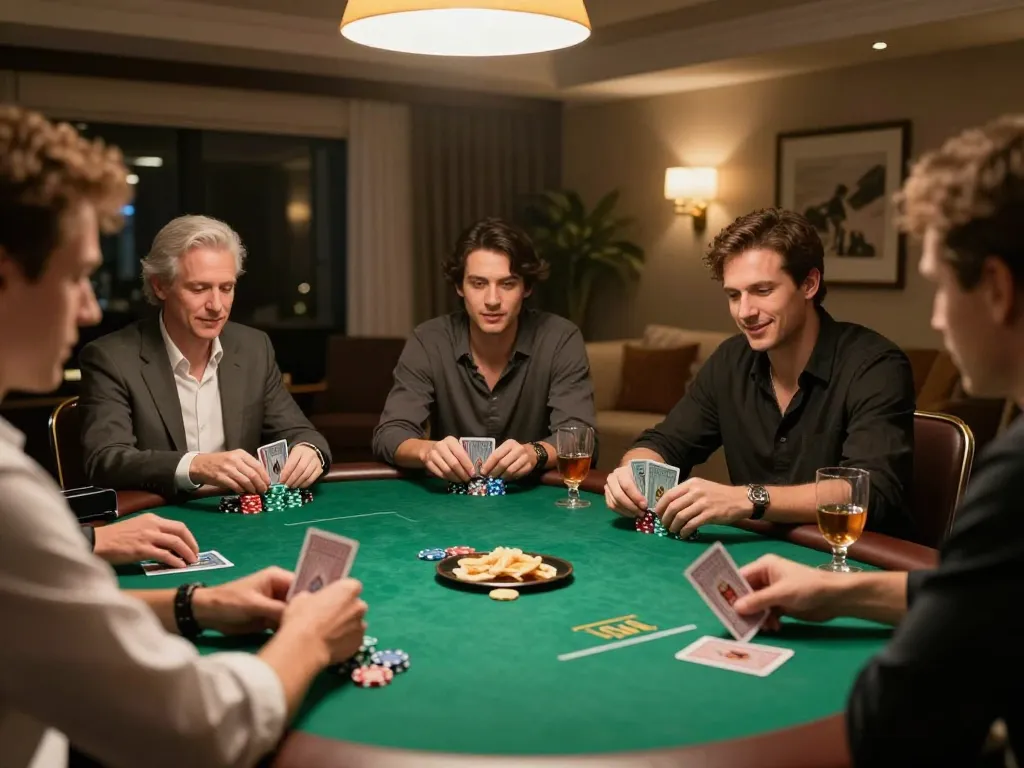 Players strategizing during an exciting poker game at Hitclub's upscale gaming table.