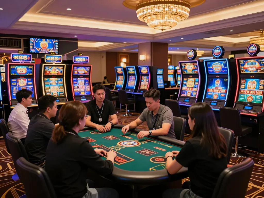 K88 online casino scene showcasing players enjoying live games in a vibrant digital atmosphere.