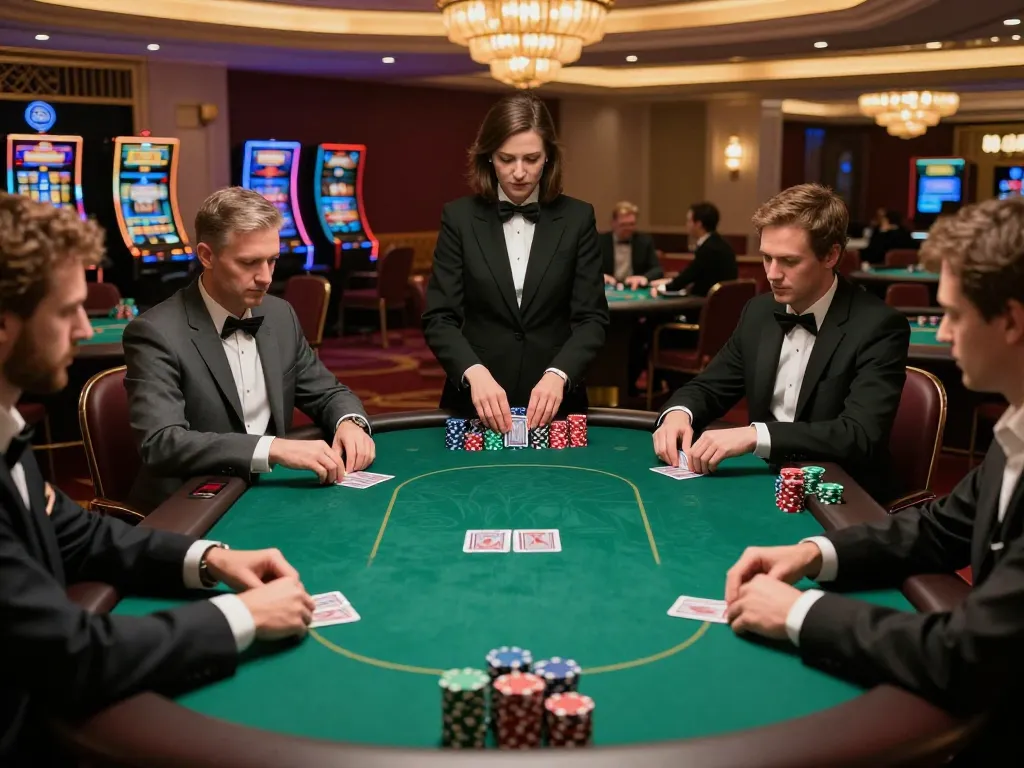 Intense poker gameplay at nhà cái fun79, highlighting strategic betting and luxury casino ambiance
