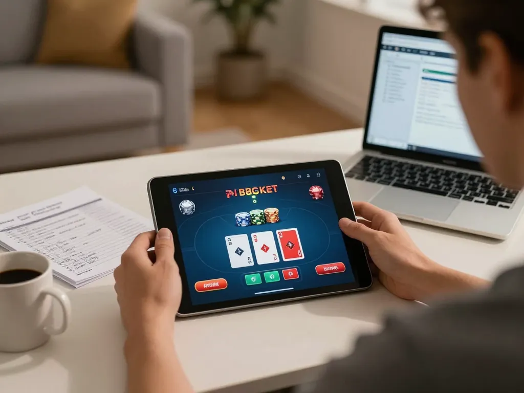 Engaging online poker game experience on cm88 tablet with strategic gameplay visible.