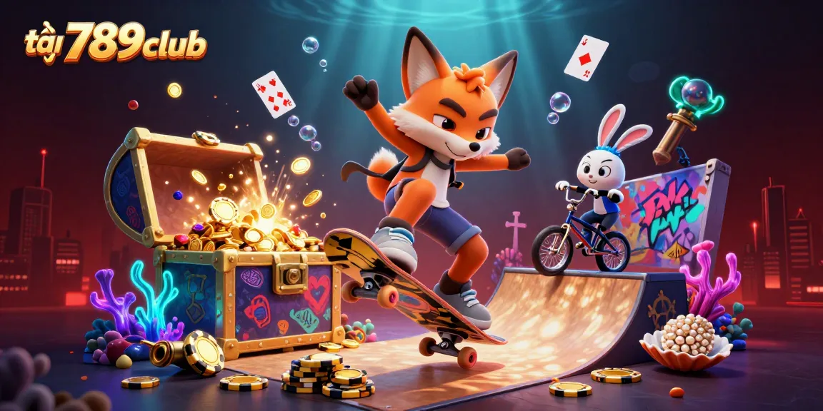 Experience thrilling adventures at tại 789club with vivid casino elements in a vibrant illustration.