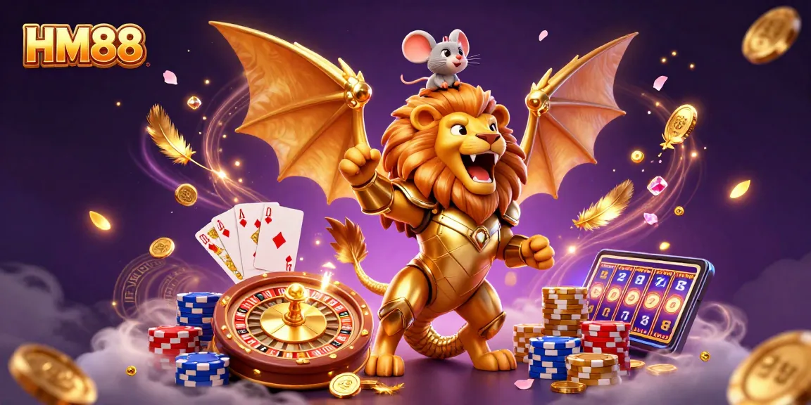 HM88 showcases a dynamic scene with charming characters amidst tantalizing casino elements flying through the air.