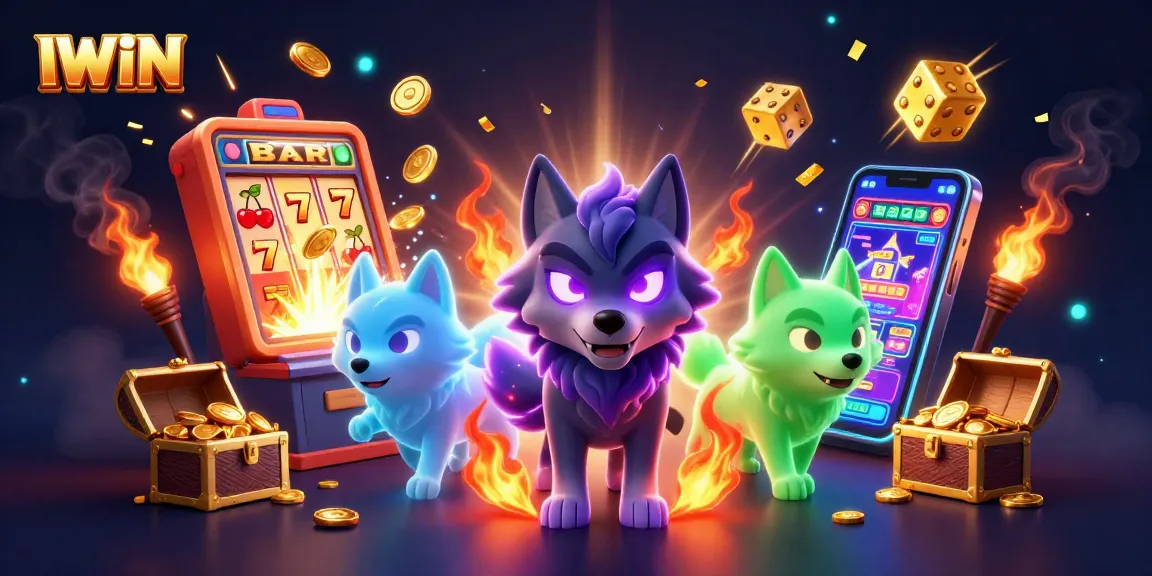 Experience thrilling jackpots with IWIN's vibrant casino scene filled with slots and ghostly wolves.