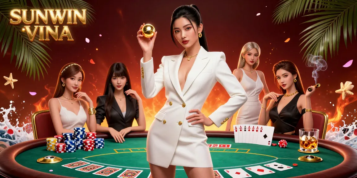 Experience the thrill of gaming with SUNWIN VINA, featuring a stunning confident woman holding a roulette ball.