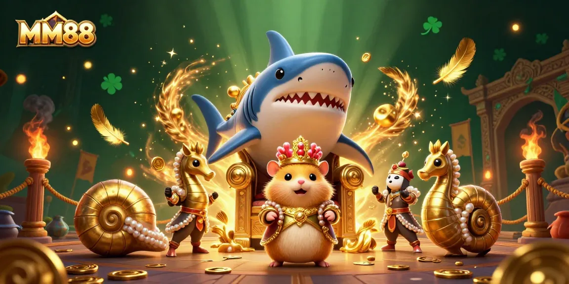 Play exciting games at MM88 with captivating visuals of the golden hamster king and thrilling casino elements.