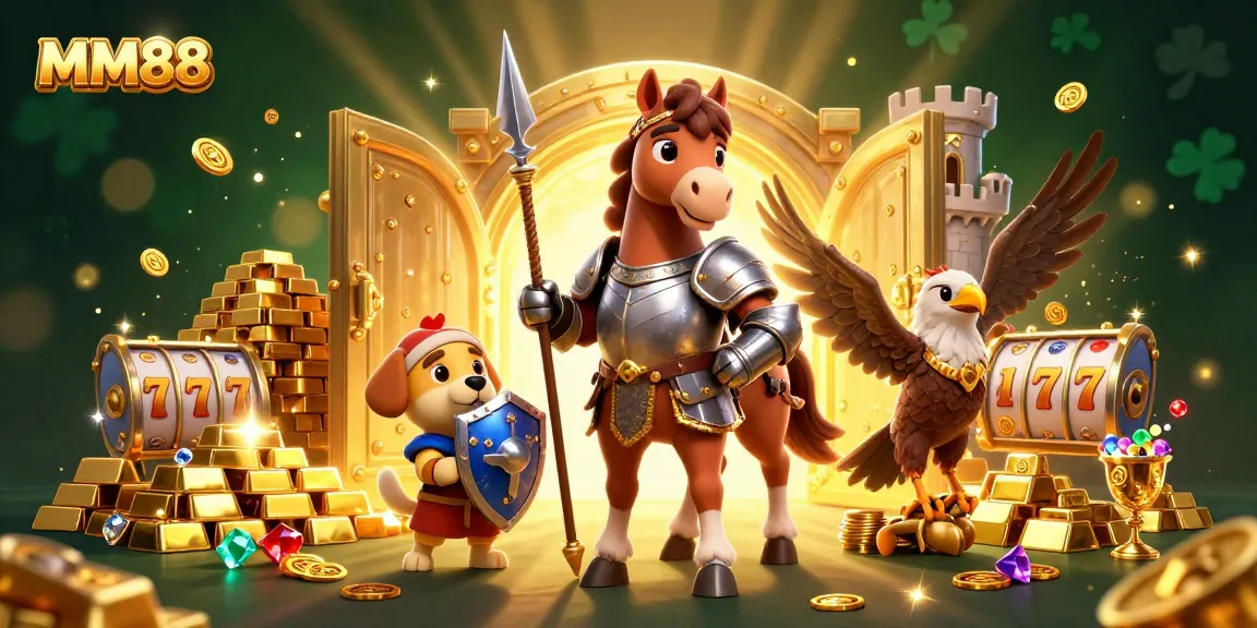 Experience thrilling jackpots with MM88's dynamic 3D casino illustration featuring rich treasures.