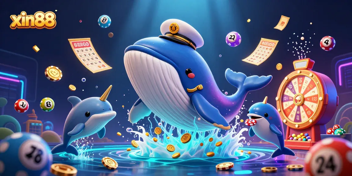 Experience the excitement at xin88 with a whale captain and playful dolphins in a vibrant casino scene.