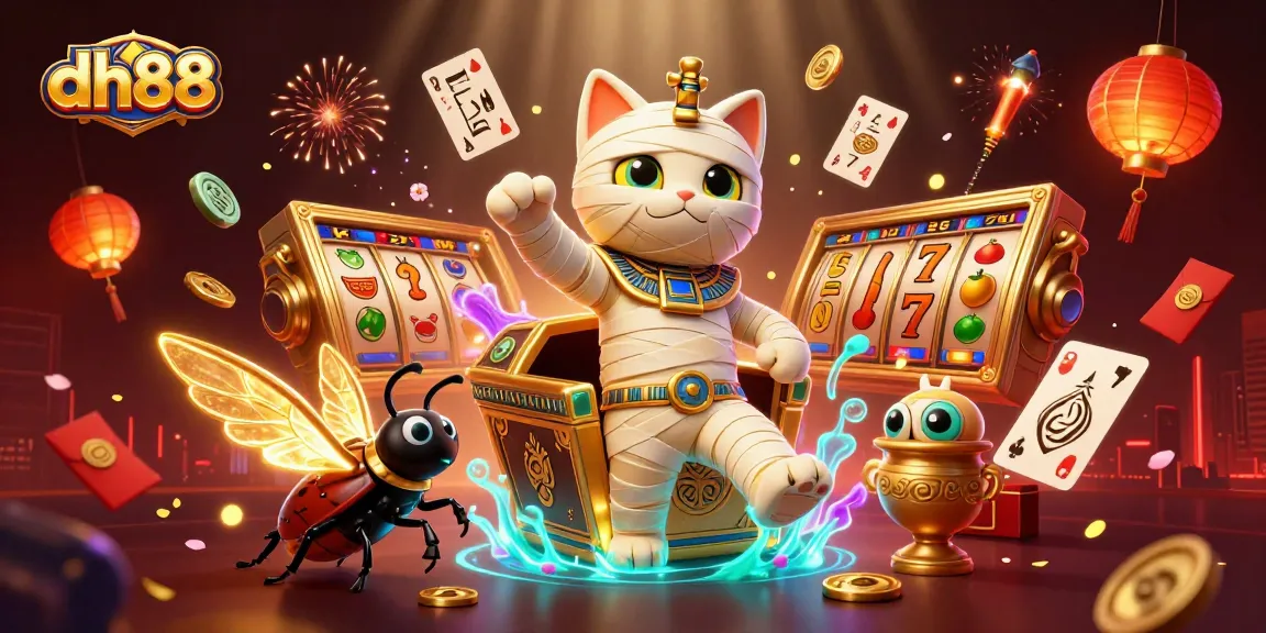 Spin to win with dh88 in this vibrant 3D casino scene filled with jackpots and lucky symbols.