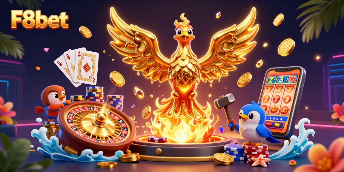 Engage with F8bet's exciting world of casino games featuring dynamic golden phoenix and vibrant casino elements.