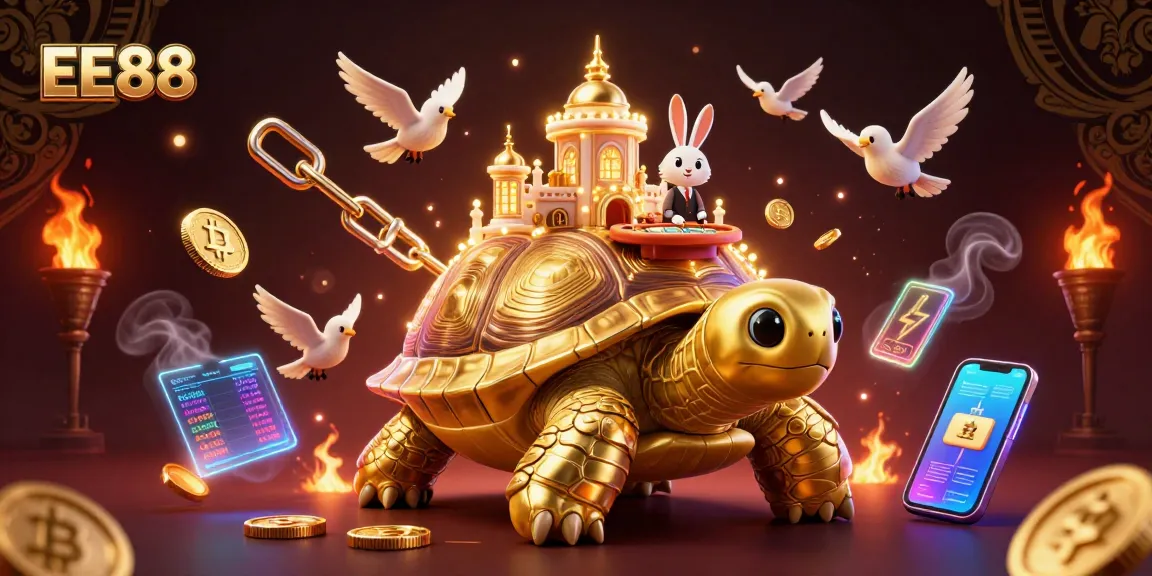 Experience exciting gameplay at EE88 with a golden tortoise-themed casino scene.