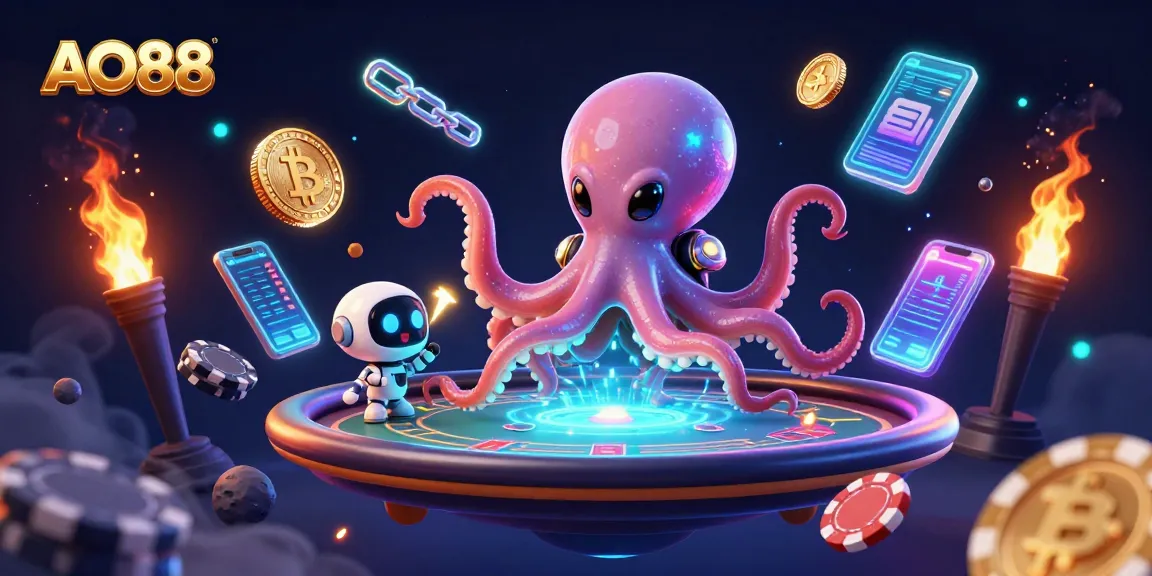 Engage in exciting poker with AO88 at a cosmic poker table run by a whimsical alien octopus.