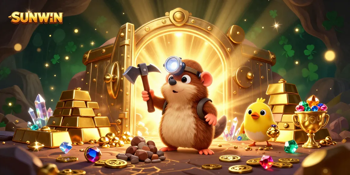 SUNWIN offers an exhilarating treasure hunting experience in a 3D casino adventure, showcasing gems and gold.