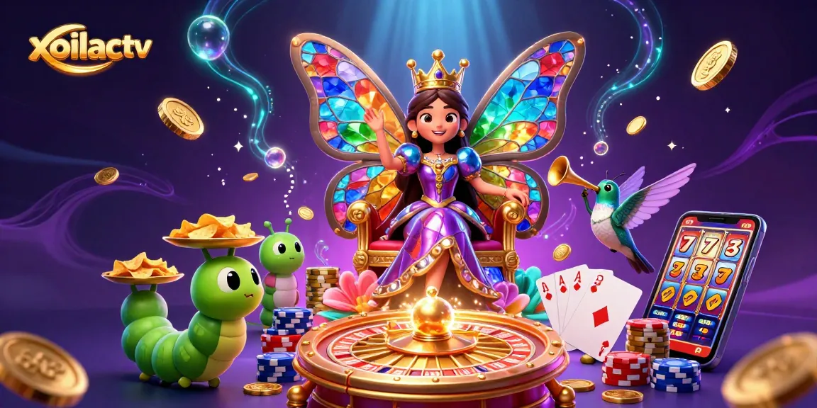 Xoilac TV showcases an enchanting 3D scene with vibrant casino elements and magnificent characters.