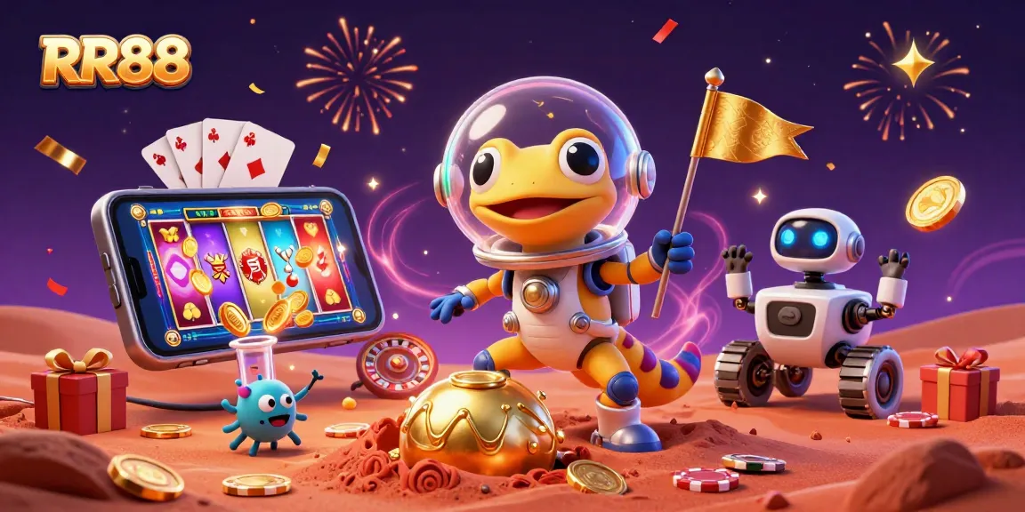 RR88 engages players in a vibrant Martian casino adventure with colorful slot games and celebrations.