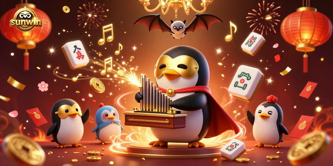Experience sunwin excitement with vibrant casino action featuring a penguin playing a golden pipe organ.