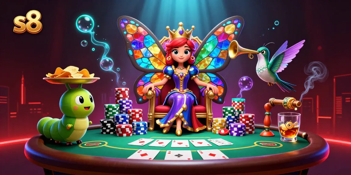 S8 casino butterflies surround a poker table, heralding exciting winning moments!