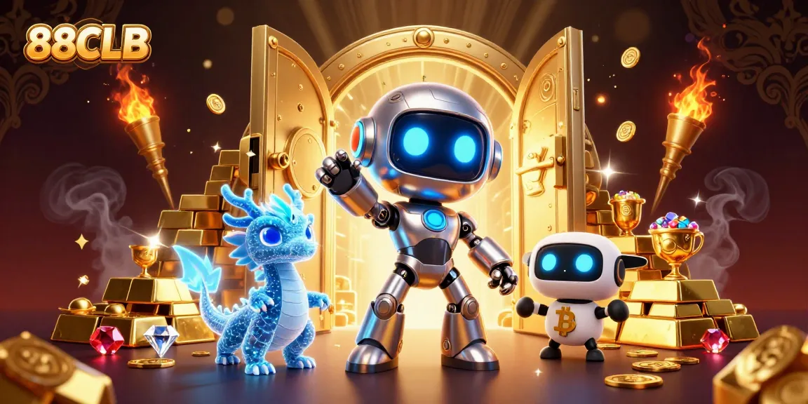 Engage in winning strategies at 88CLB with vibrant 3D casino illustration featuring dynamic characters and treasures.