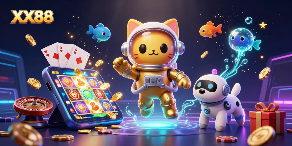 Spin colorful slot games with exciting features at XX88 while floating in space