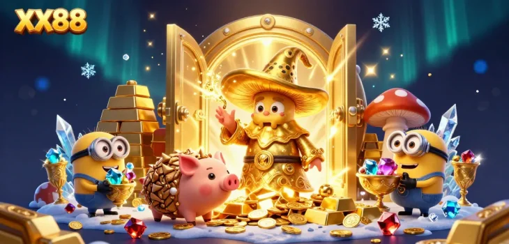 Join the adventure at XX88 with a magical scene of treasure hunting in a vibrant casino!