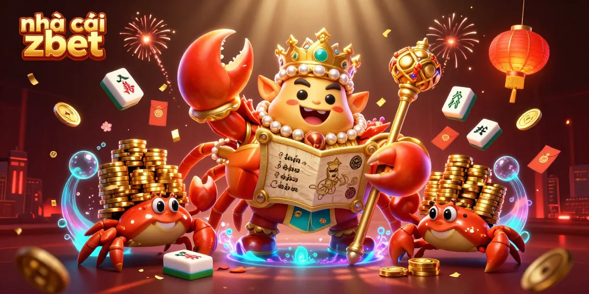 Engage with nhà cái zbet through vibrant gaming scene featuring a golden crab emperor amidst casino elements.