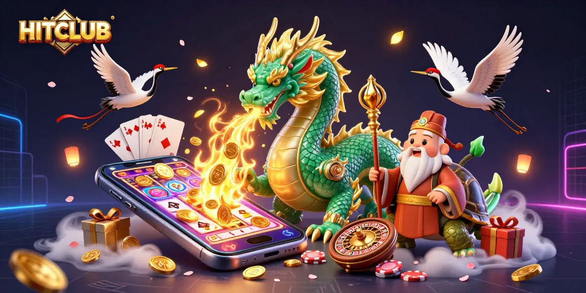 Join the excitement at HITCLUB as the dragon ignites the casino atmosphere with golden fire, surrounded by shimmering gaming elements.