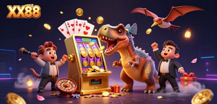 Experience exciting gameplay at XX88 with vibrant characters and dynamic casino elements in a colorful scene.