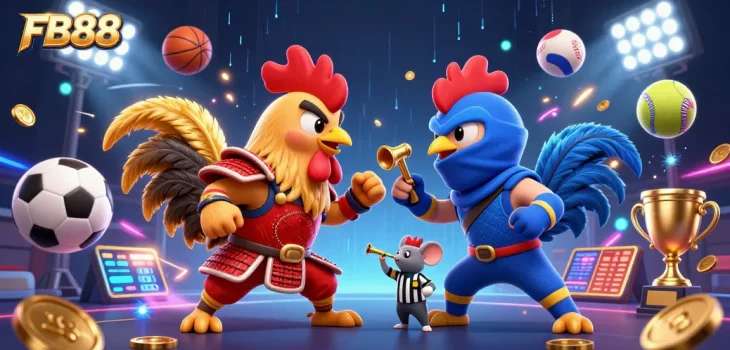 FB88 highlights thrilling rooster fights in a lively scene packed with sports elements and dynamic action.