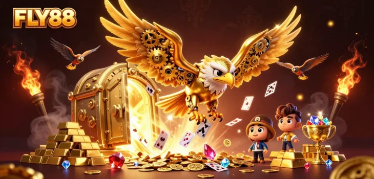 Experience the thrill of gaming with FLY88's vibrant and dynamic casino illustration.