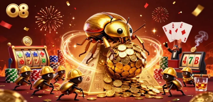 O8 enhances winning experiences with vibrant casino themes featuring gold coins and dynamic games.