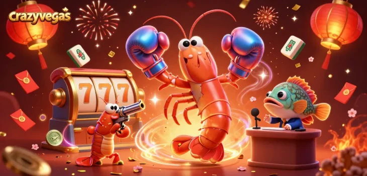 Experience the exciting world of crazyvegas with vibrant slot reels and dynamic characters in a festive scene.