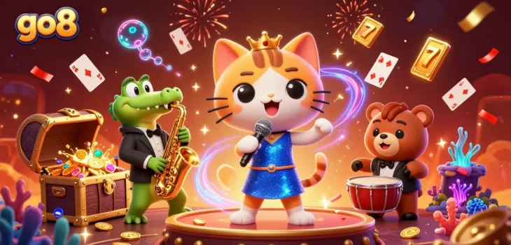 Experience exciting gameplay with go8's immersive casino scene featuring animated characters and dynamic elements.