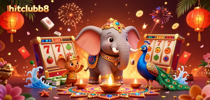 hitclubb8 offers a vibrant casino-themed experience with festive elements and dynamic game symbols